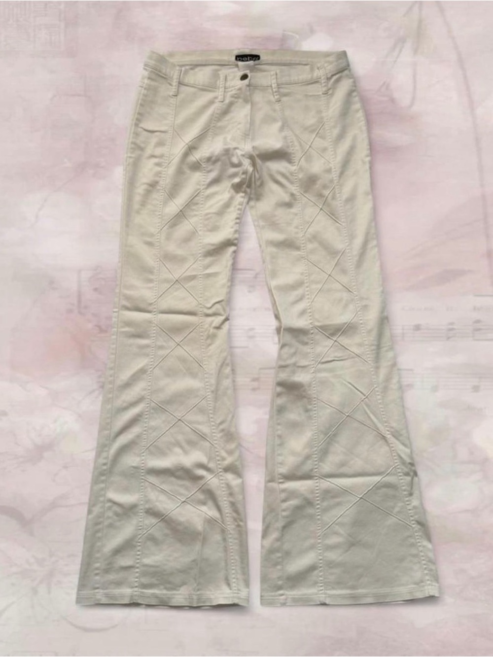 Bebe Cream Mid-Rise Bootcut Pants